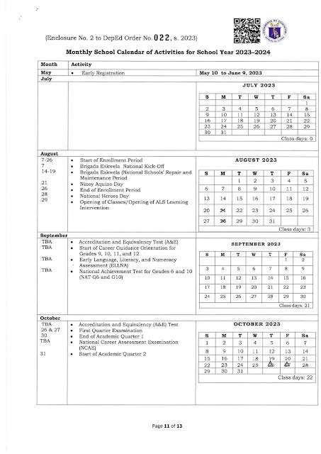 DepEd Guidelines: School Calendar and Activities for .